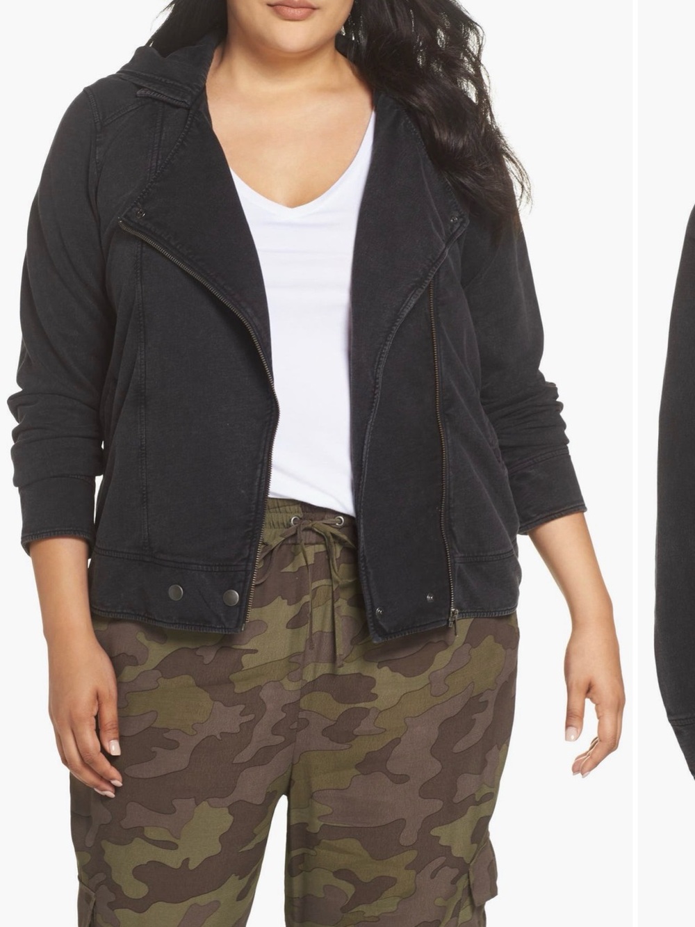 Black Knit Hooded Moto Jacket - Plus Size